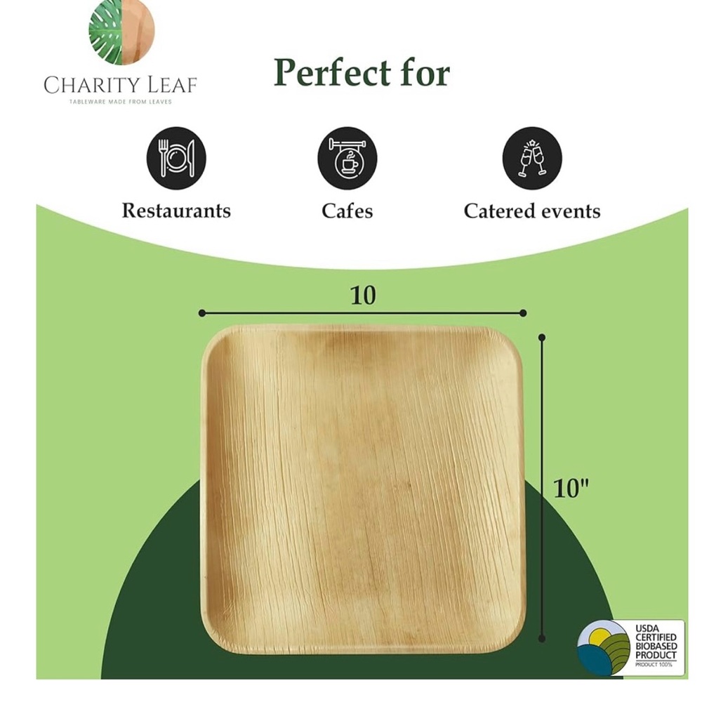 Charity Leaf 10”x10” Disposable Plates - 100% All Natural - 50 Count - Picture 5 of 7